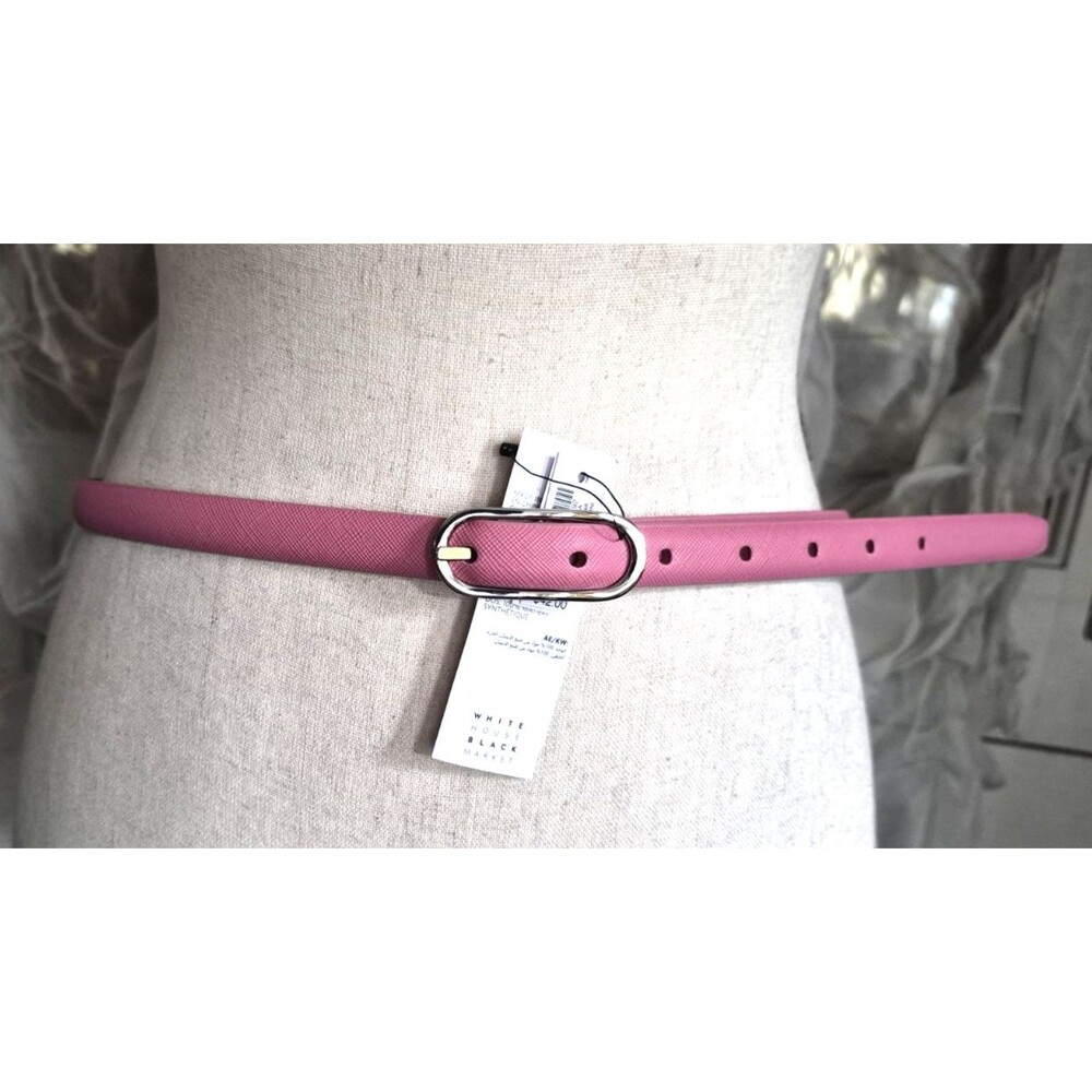 New WHBM Women's Pink Textured 3/4 Inch Skinny Belt Silver Buckle 32" to 36" $42